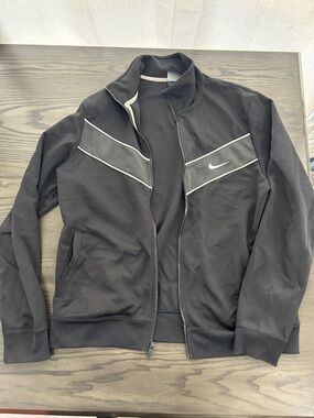 Nike Black Performance Zip-Up Track Jacket with White Piping